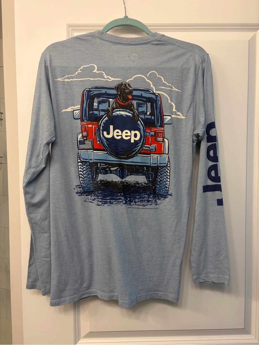 Jeep Graphic Longsleeve Tee with Red Jeep and Black Dog - Light Blue - Picture 2 of 6